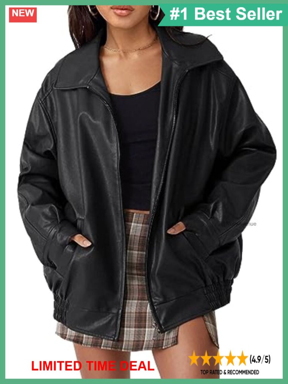 Oversized Faux Leather Motorcycle Jacket Vegan Long Sleeve Fall Winter